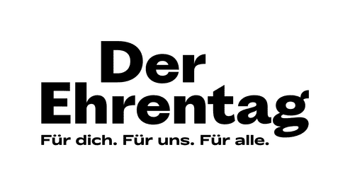 Logo mit dem Text „Der Ehrentag. Für dich. Für uns. Für alle.“ in verschiedenen Schriftgrößen und Stilen.